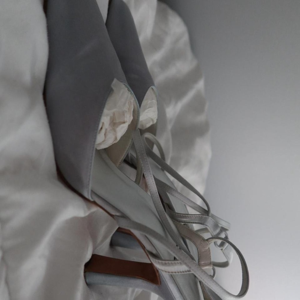 Stuart Weitzman Grey Silver‎ Fabric Sz 10.5 Cruz Wedding Dress Formal
